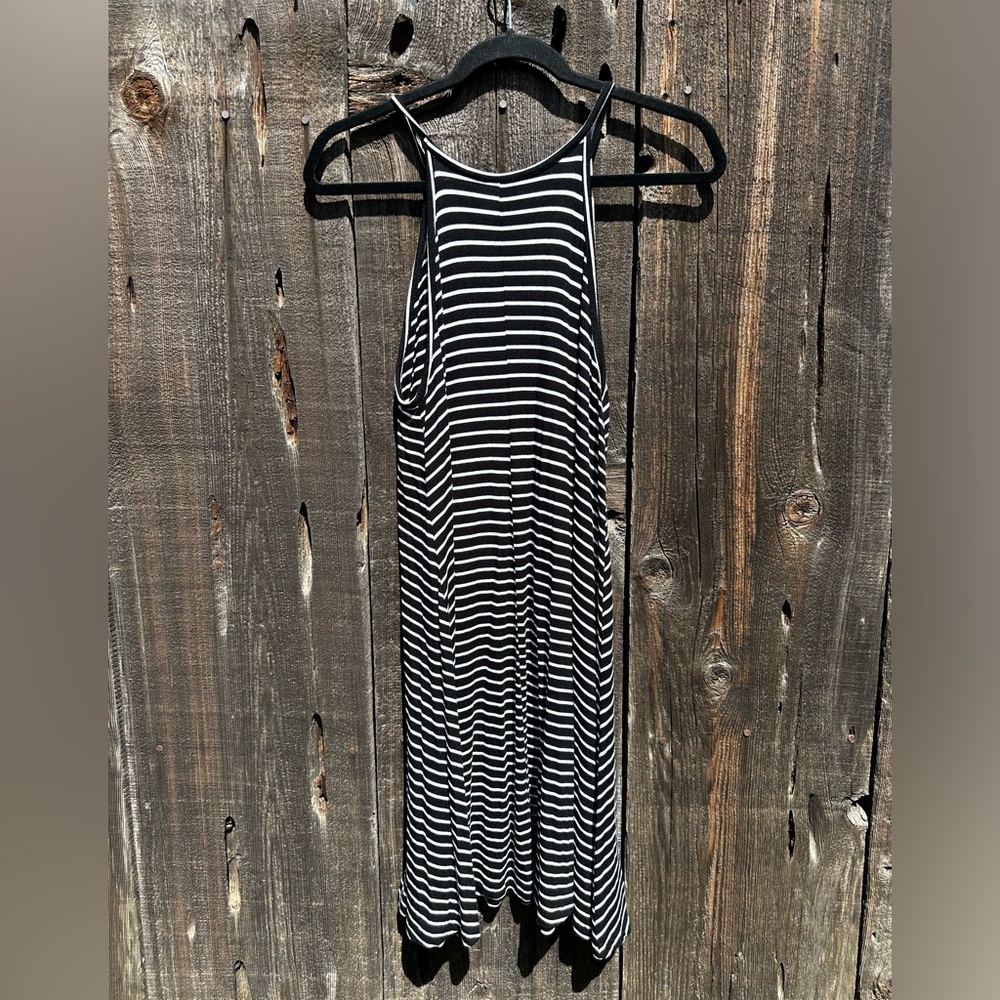 Old Navy Black & White Stripe High Neck Casual Dress